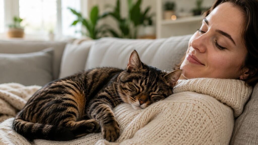 chat se couche sur moi